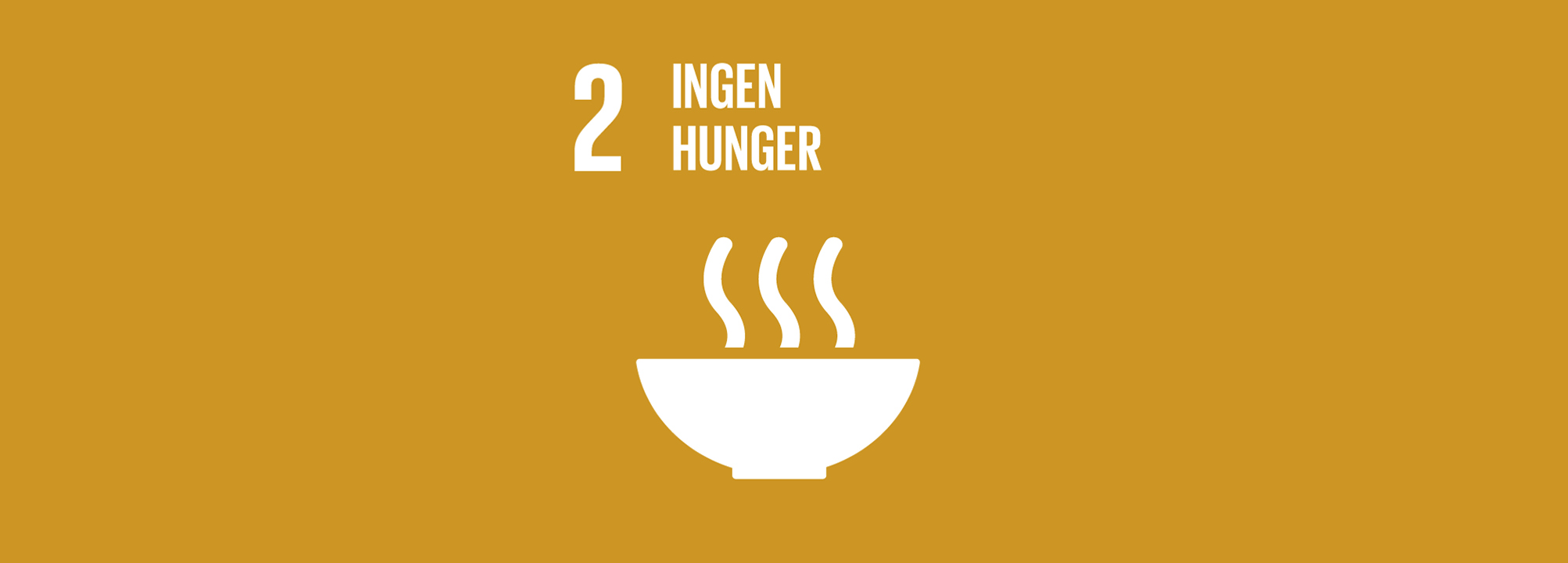 Officiell bild från FN på mål 2. Gul bakgrund med texten "Ingen hunger".